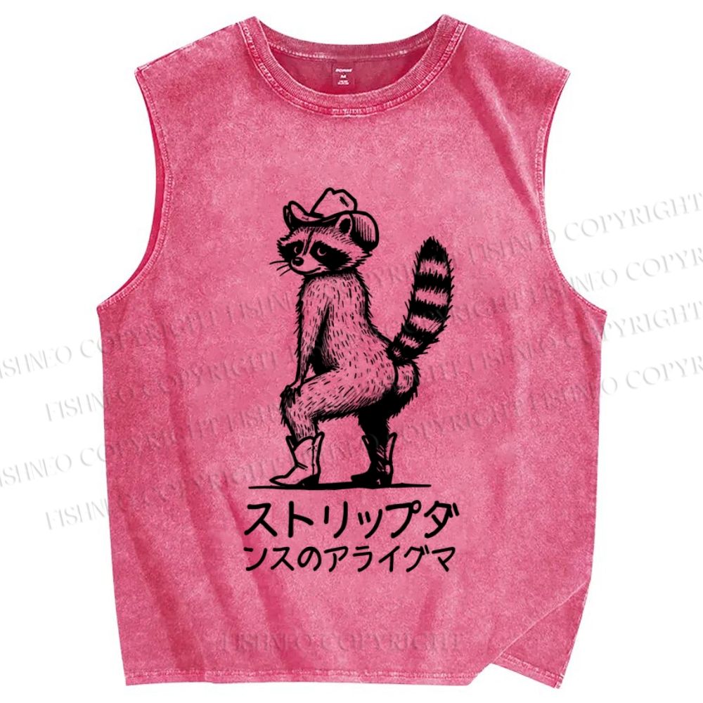 Unisex Stripper Raccoon Printed Washed Tank Top
