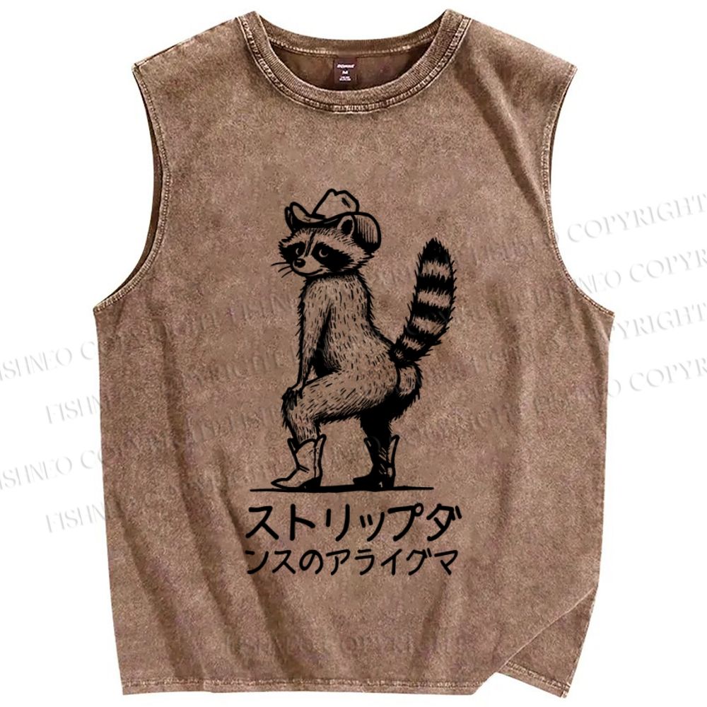 Unisex Stripper Raccoon Printed Washed Tank Top