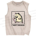 Unisex Silly Rat Won't Apologize Printed Washed Tank Top