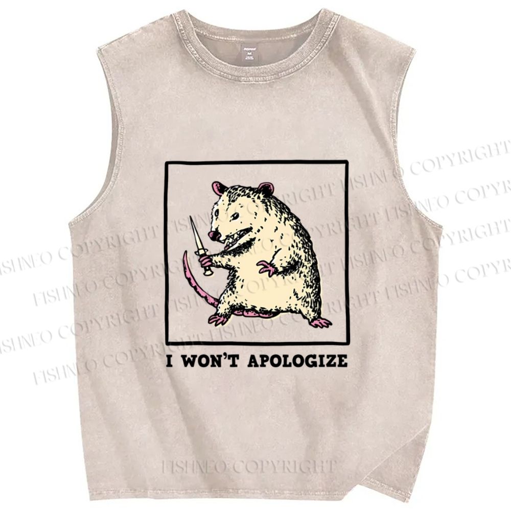 Unisex Silly Rat Won't Apologize Printed Washed Tank Top