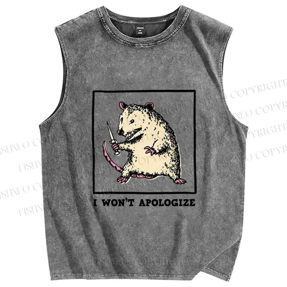 Unisex Silly Rat Won't Apologize Printed Washed Tank Top