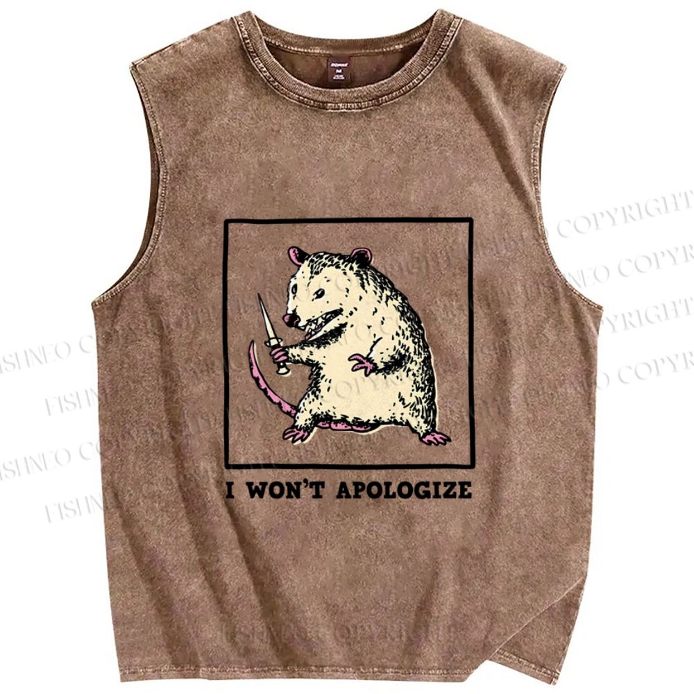 Unisex Silly Rat Won't Apologize Printed Washed Tank Top