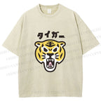 Unisex Japanese Tiger Graffiti Printed Washed Tee