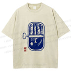 Unisex Vintage Sardine Fish Can Printed Washed Tee