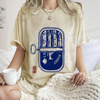 Unisex Vintage Sardine Fish Can Printed Washed Tee
