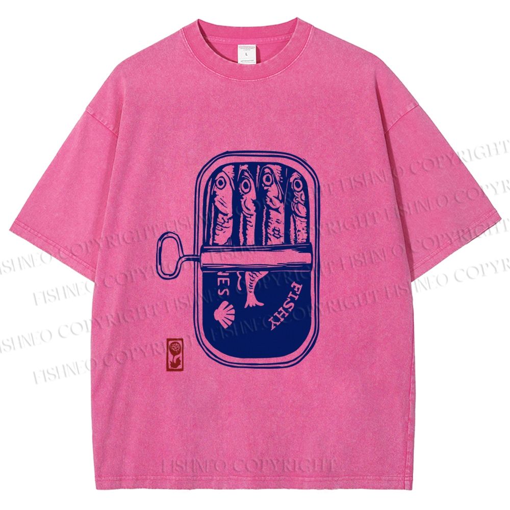 Unisex Vintage Sardine Fish Can Printed Washed Tee