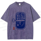 Unisex Vintage Sardine Fish Can Printed Washed Tee