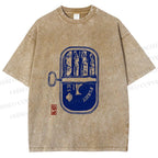 Unisex Vintage Sardine Fish Can Printed Washed Tee