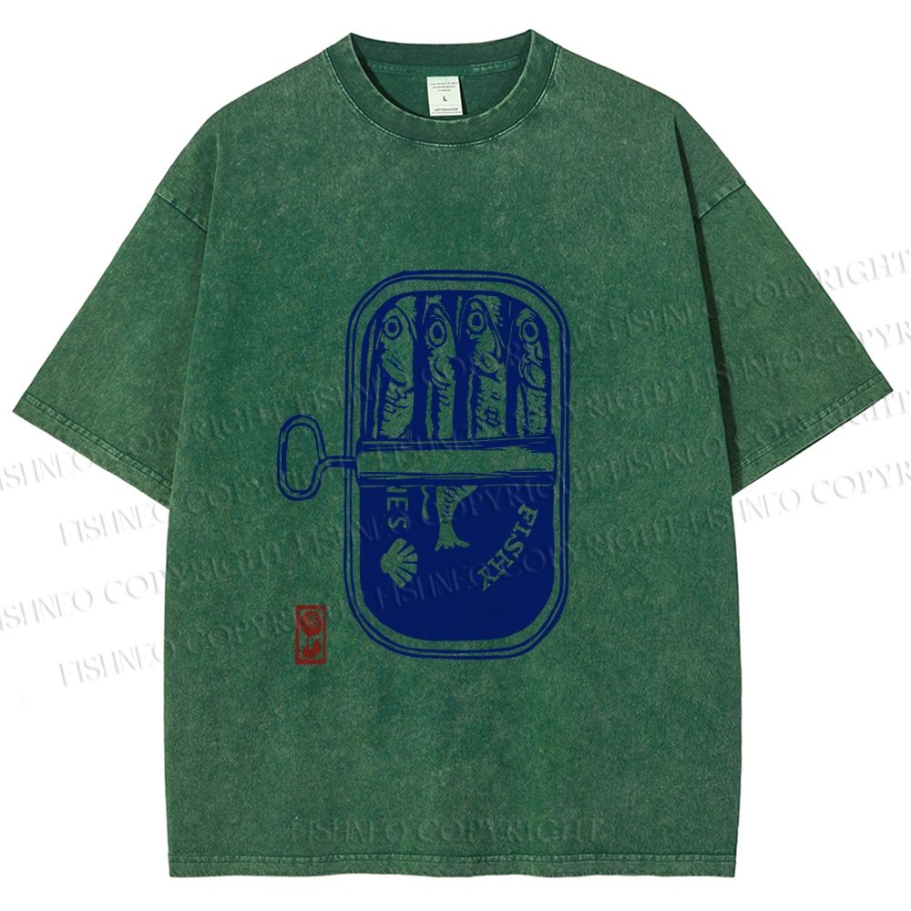 Unisex Vintage Sardine Fish Can Printed Washed Tee