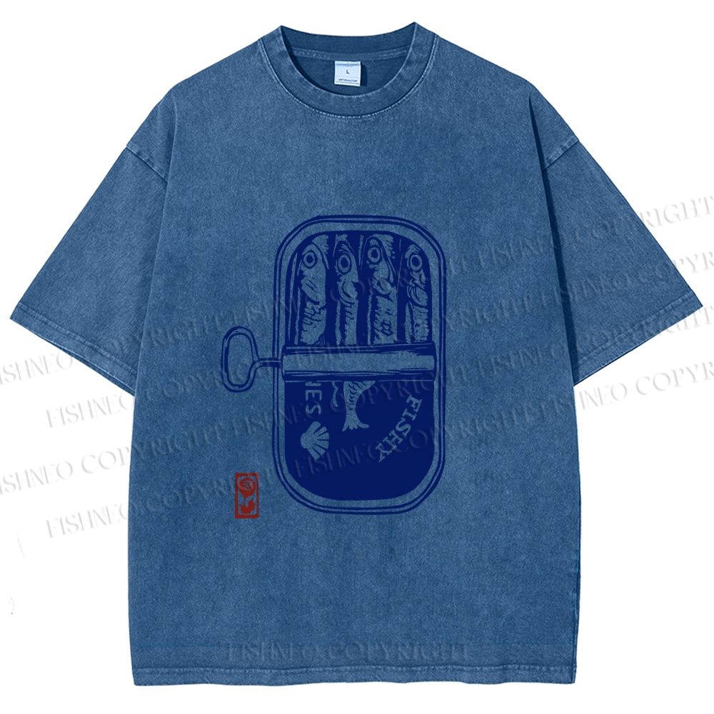 Unisex Vintage Sardine Fish Can Printed Washed Tee