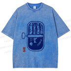 Unisex Vintage Sardine Fish Can Printed Washed Tee