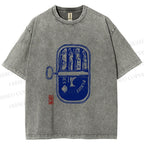Unisex Vintage Sardine Fish Can Printed Washed Tee