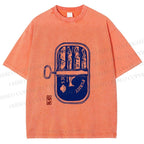 Unisex Vintage Sardine Fish Can Printed Washed Tee