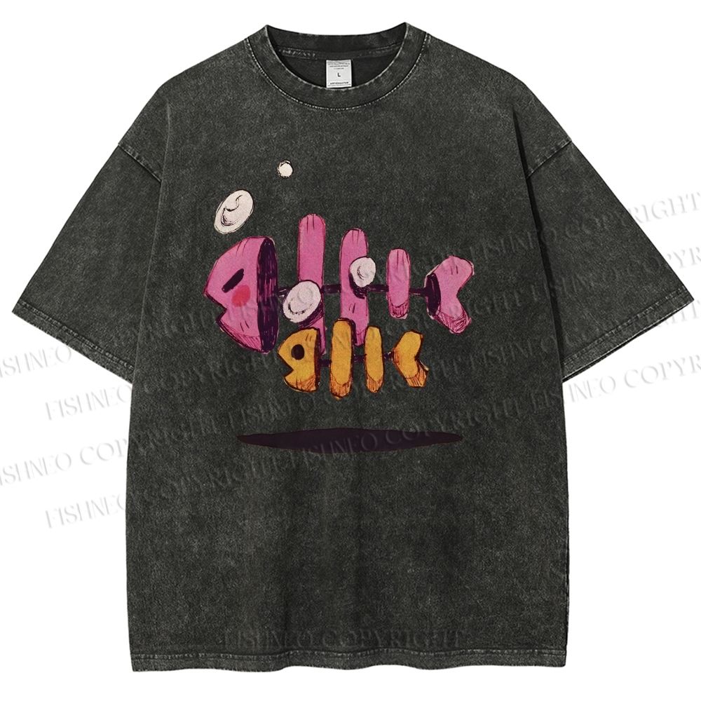 Unisex Colored Art Fish Bones Printed Washed Tee