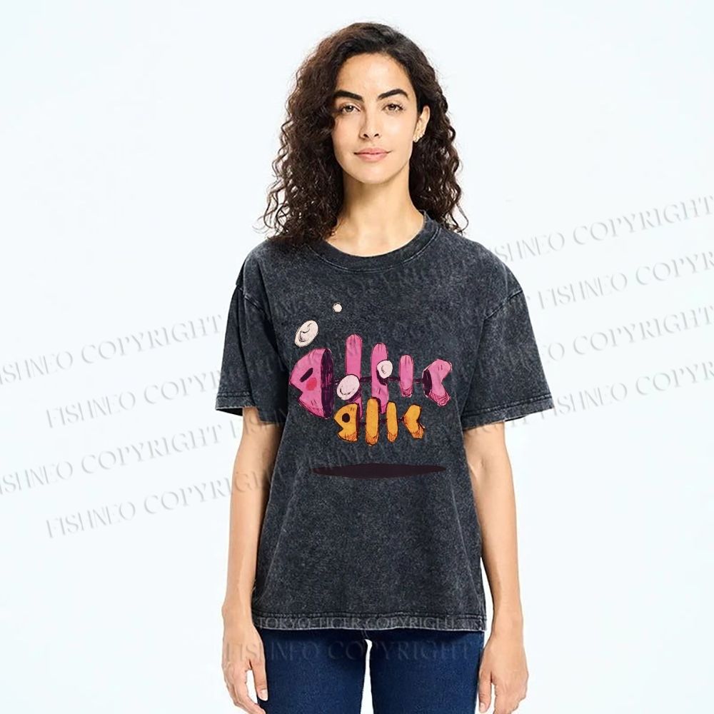 Unisex Colored Art Fish Bones Printed Washed Tee