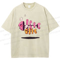 Unisex Colored Art Fish Bones Printed Washed Tee