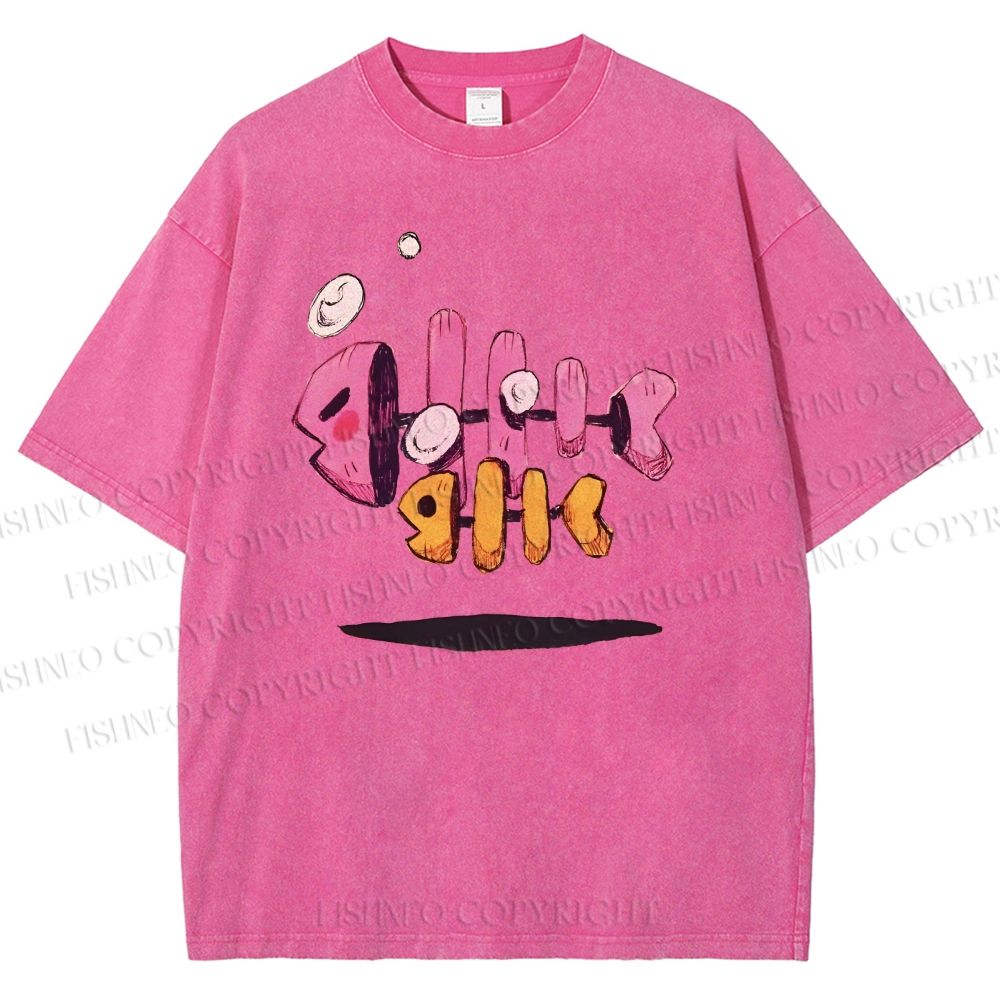 Unisex Colored Art Fish Bones Printed Washed Tee