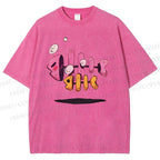 Unisex Colored Art Fish Bones Printed Washed Tee