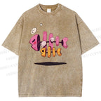 Unisex Colored Art Fish Bones Printed Washed Tee