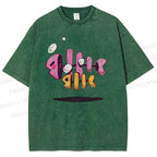 Unisex Colored Art Fish Bones Printed Washed Tee