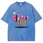 Unisex Colored Art Fish Bones Printed Washed Tee