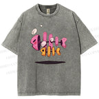 Unisex Colored Art Fish Bones Printed Washed Tee