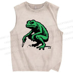 Unisex Frog Printed Washed Tank Top