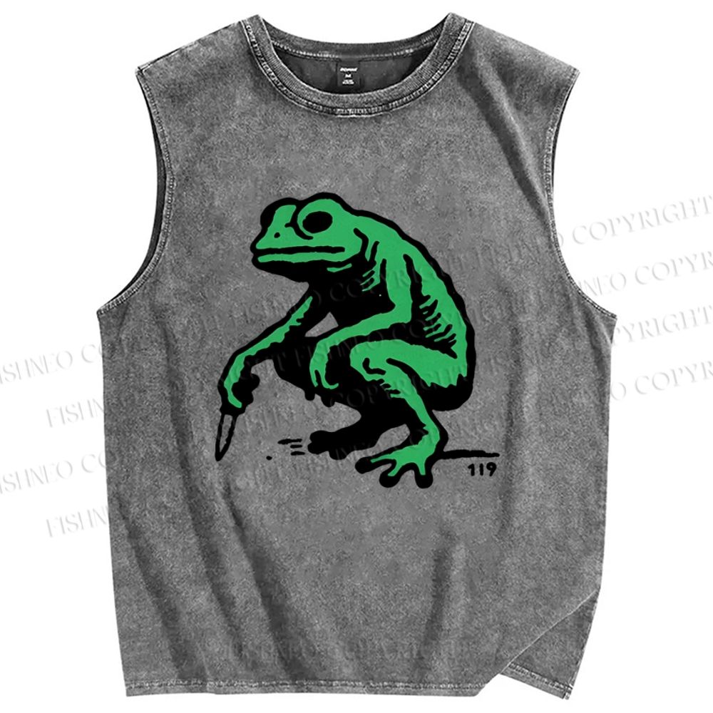 Unisex Frog Printed Washed Tank Top