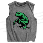 Unisex Frog Printed Washed Tank Top