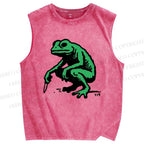 Unisex Frog Printed Washed Tank Top