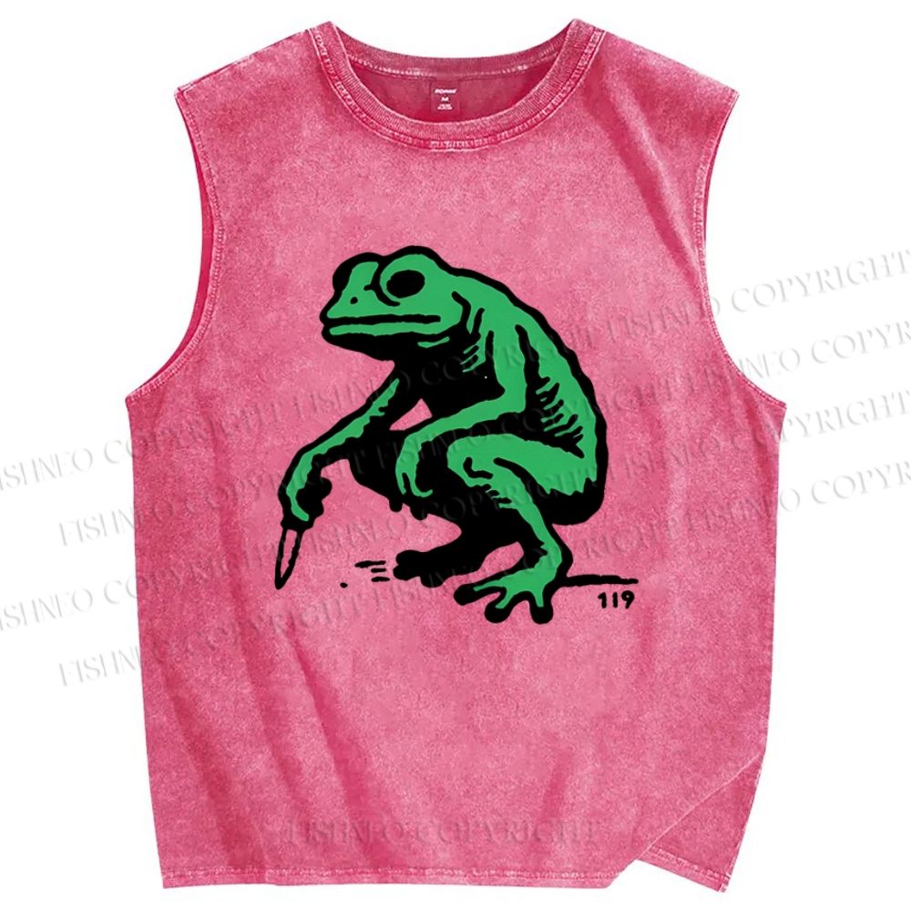 Unisex Frog Printed Washed Tank Top