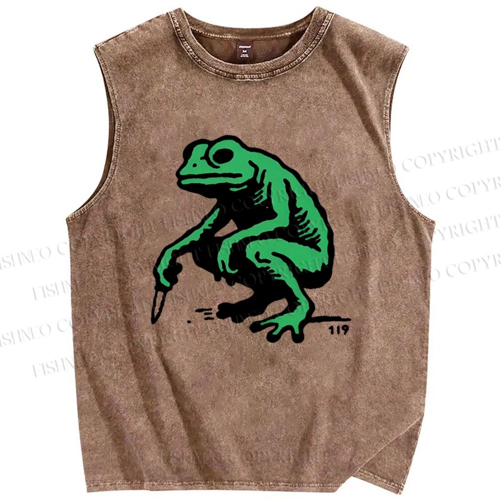 Unisex Frog Printed Washed Tank Top