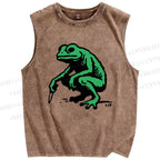 Unisex Frog Printed Washed Tank Top