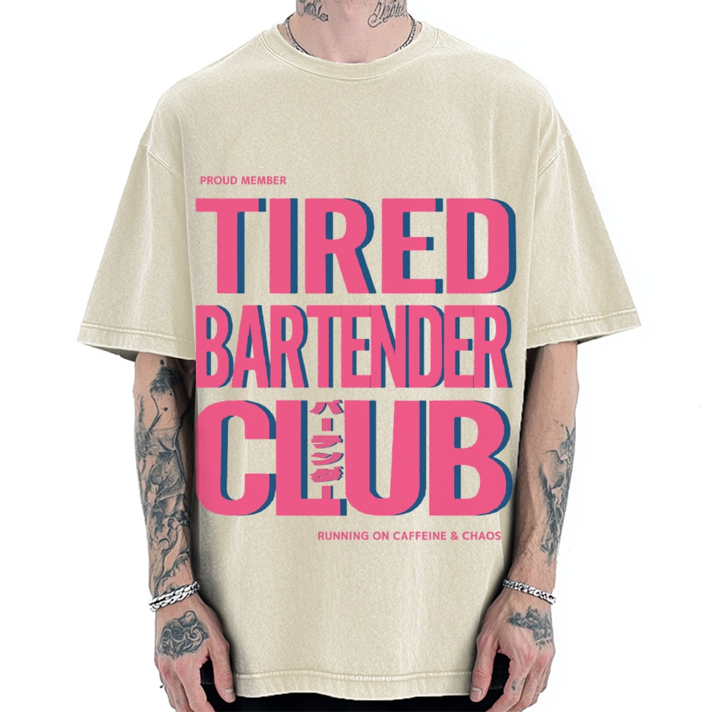 Tired Bartender Club Japanese Katakana Vintage Washed T-shirt