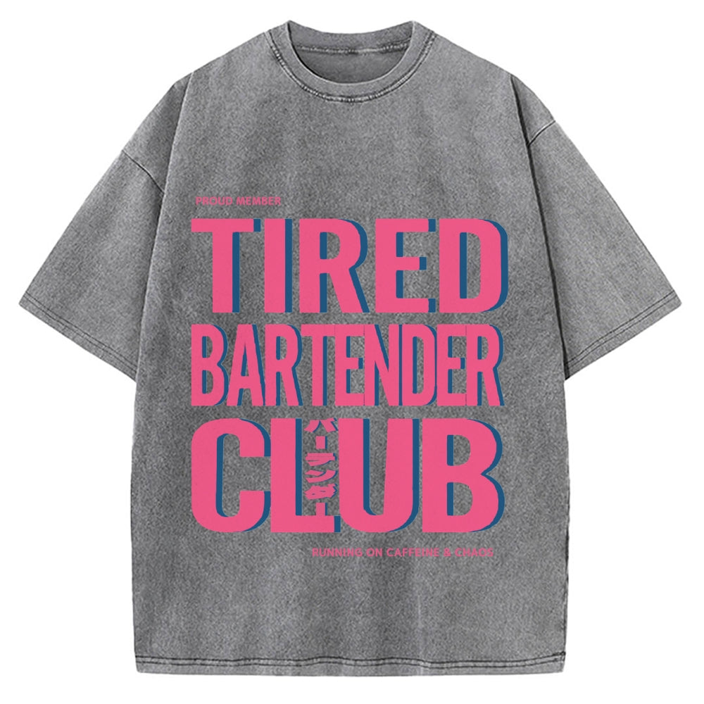 Tired Bartender Club Japanese Katakana Vintage Washed T-shirt