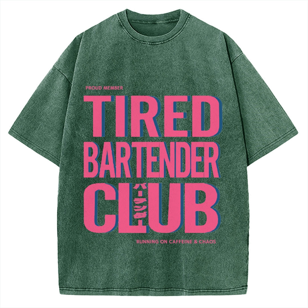 Tired Bartender Club Japanese Katakana Vintage Washed T-shirt