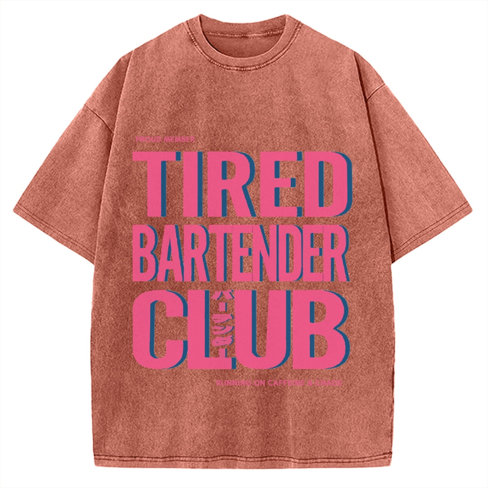 Tired Bartender Club Japanese Katakana Vintage Washed T-shirt