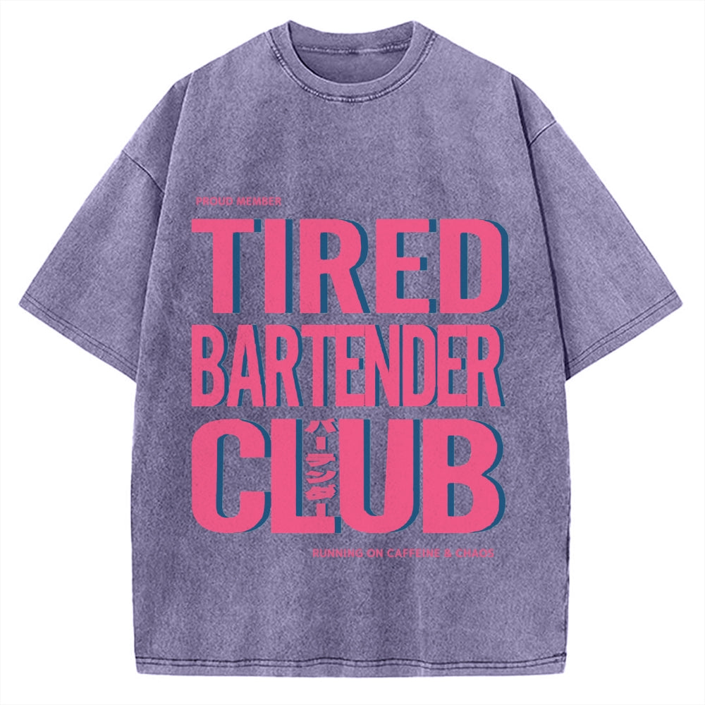 Tired Bartender Club Japanese Katakana Vintage Washed T-shirt