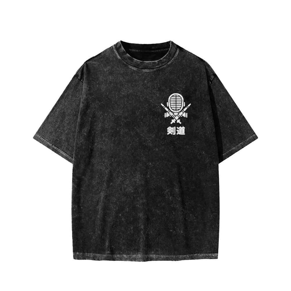 Kendo - Japanese weaponry Front And Back Printing Washed T-shirt