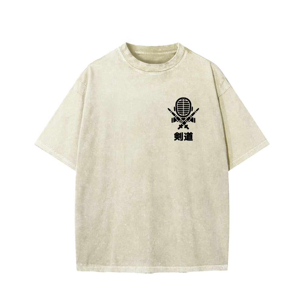 Kendo - Japanese weaponry Front And Back Printing Washed T-shirt