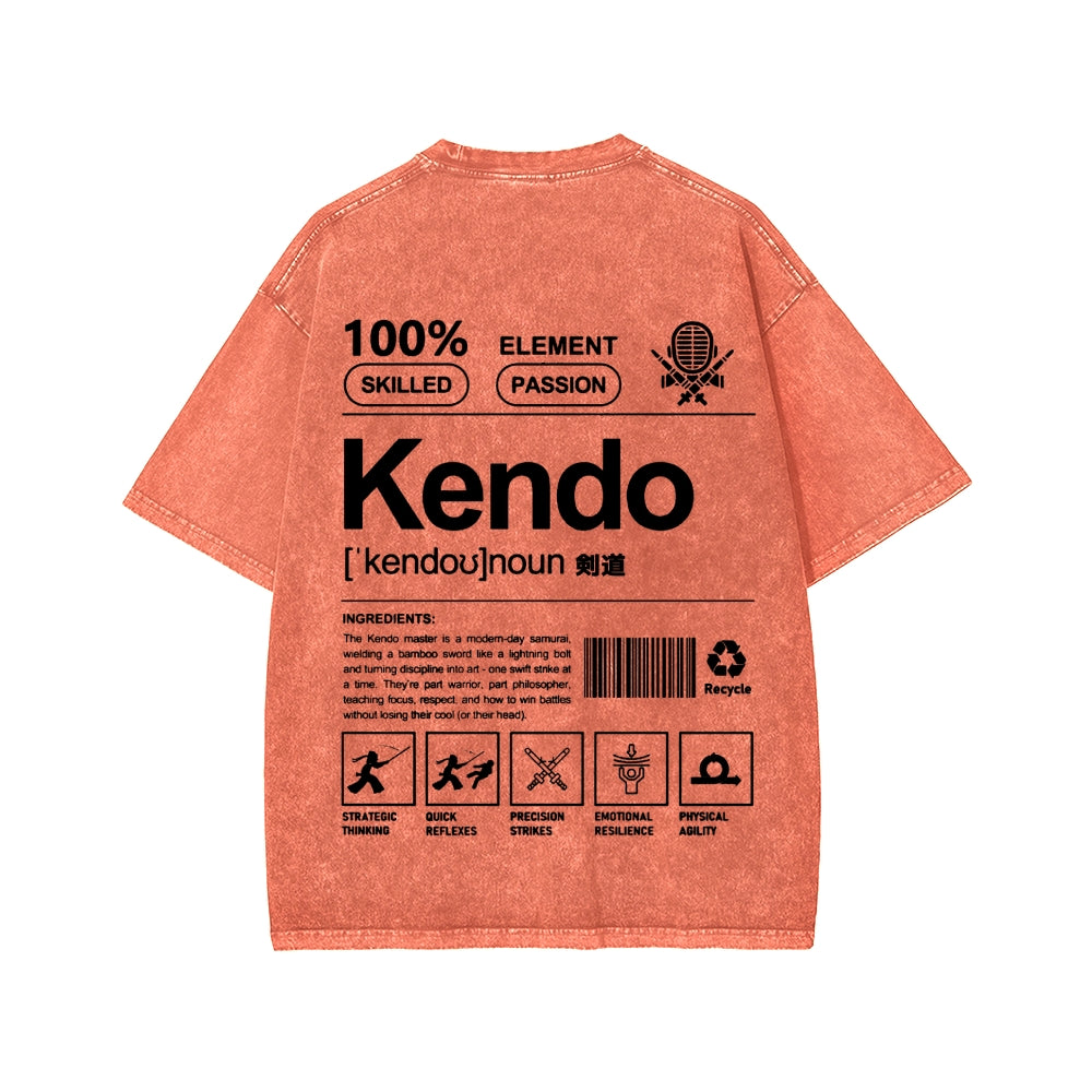 Kendo - Japanese weaponry Front And Back Printing Washed T-shirt