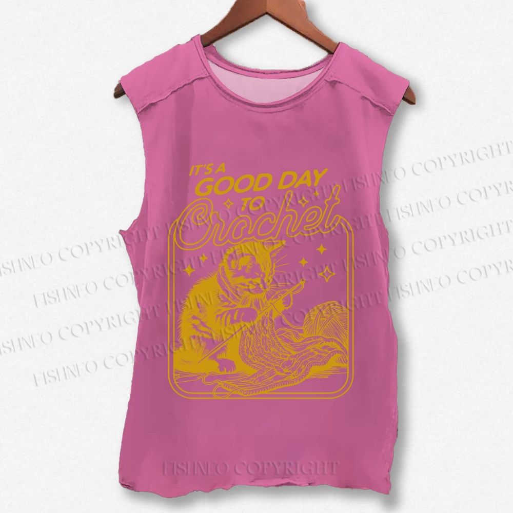 Unisex Vintage Cat Knit Printed Washed Tank Top