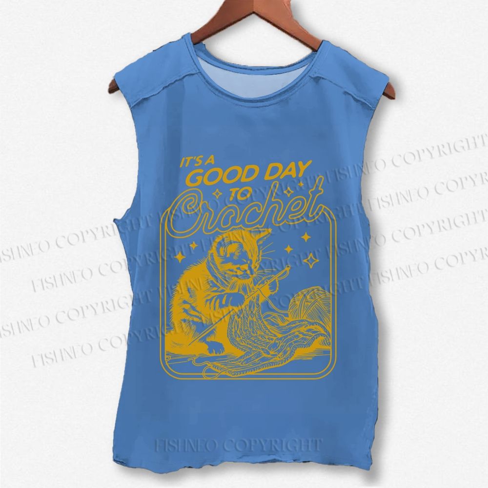 Unisex Vintage Cat Knit Printed Washed Tank Top
