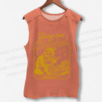 Unisex Vintage Cat Knit Printed Washed Tank Top