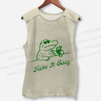 Unisex Crocodile Take It Easy Printed Washed Tank Top