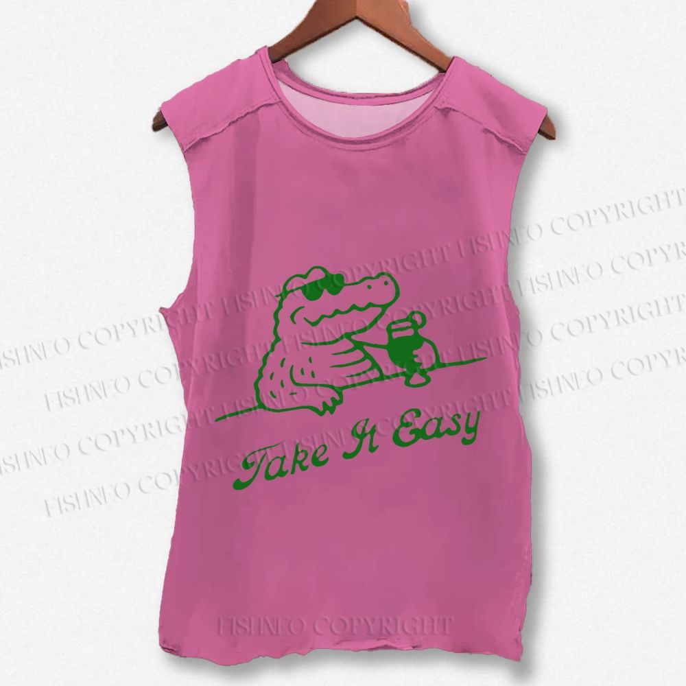 Unisex Crocodile Take It Easy Printed Washed Tank Top