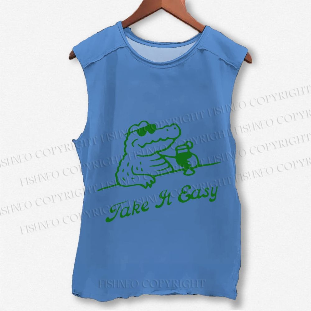 Unisex Crocodile Take It Easy Printed Washed Tank Top
