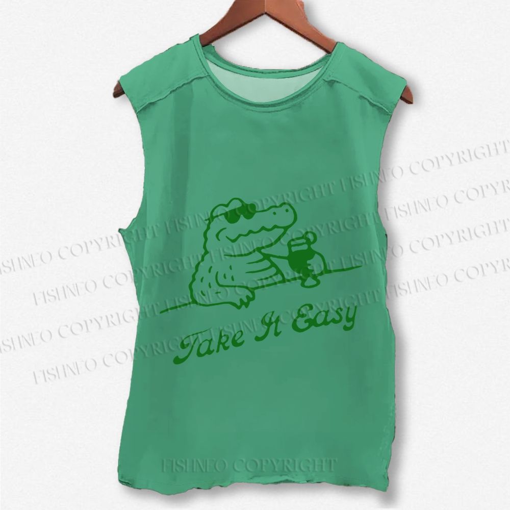 Unisex Crocodile Take It Easy Printed Washed Tank Top