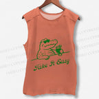 Unisex Crocodile Take It Easy Printed Washed Tank Top