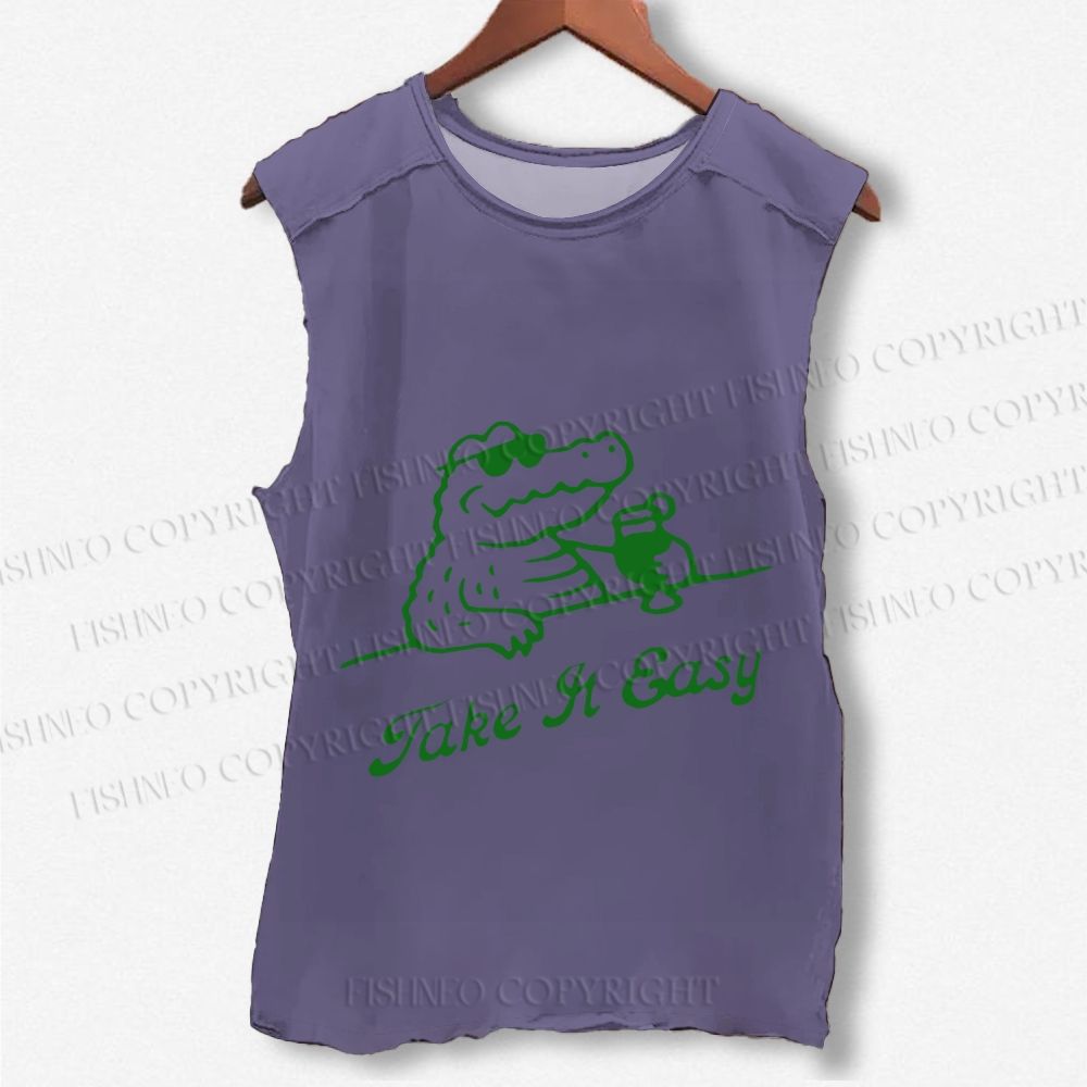Unisex Crocodile Take It Easy Printed Washed Tank Top